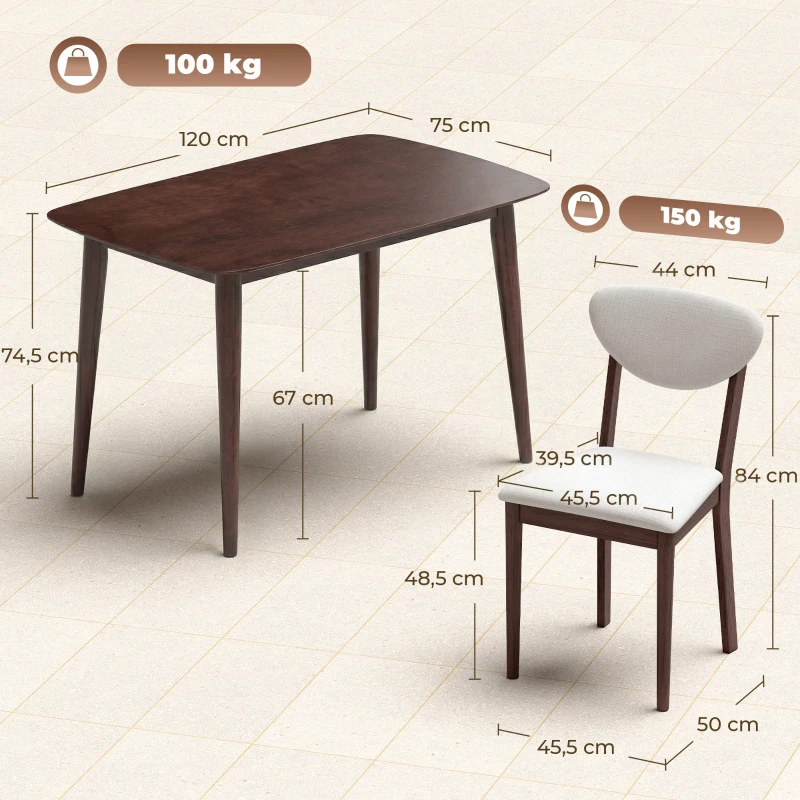 HOMCOM Ensemble table salle à manger avec 4 chaises, table de cuisine avec chaises pour 4 personnes, assise rembourrée, crème