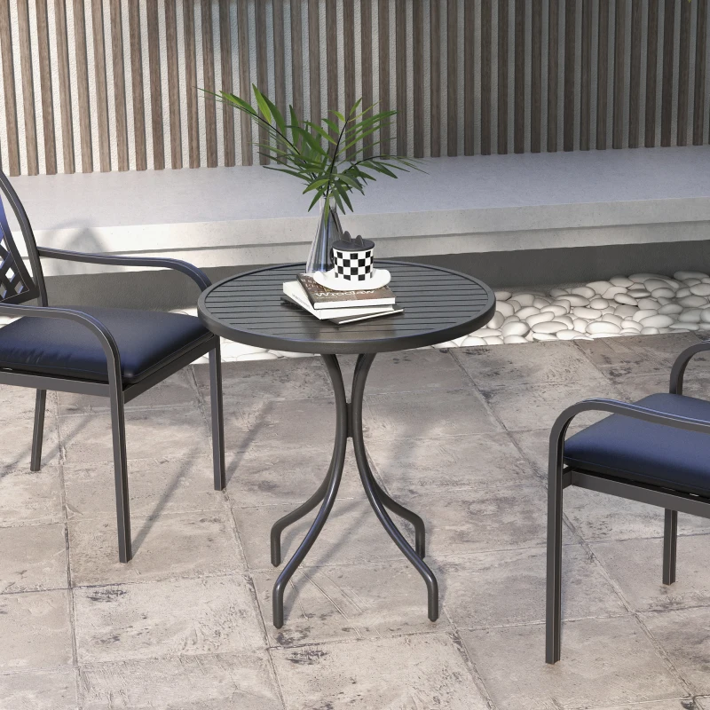 Outsunny Tavolo da Giardino Rotondo con Piano a Doghe in Acciaio, Ø66x71.5cm, Nero