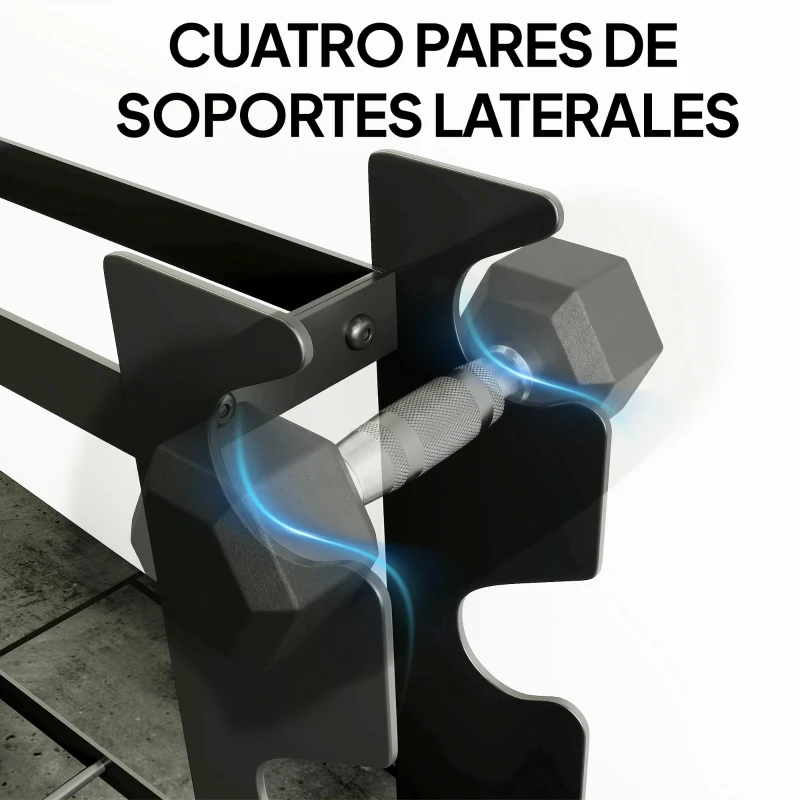 SPORTNOW Soporte para Mancuernas de 4 Niveles Estante de Pesas de Acero Resistente para Gimnasio Casa Carga 200 kg 70x21x55 cm