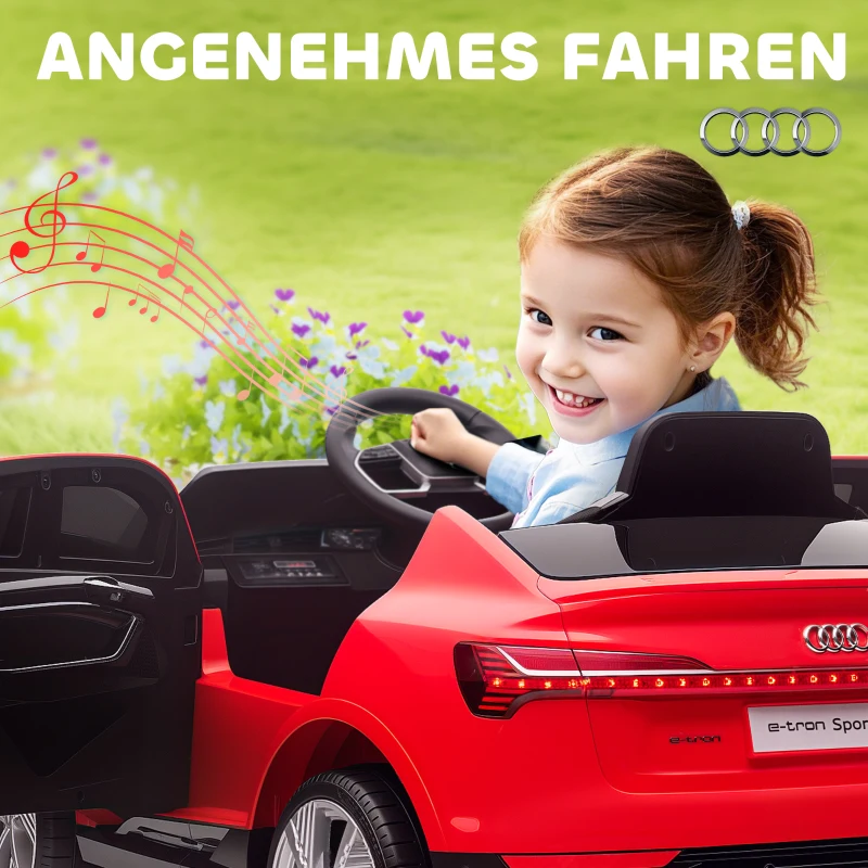 HOMCOM Elektrische elektrische kinderauto, tot 5 km/u, met veiligheidsgordel, afstandsbediening, koplampen, muziekfunctie, rood