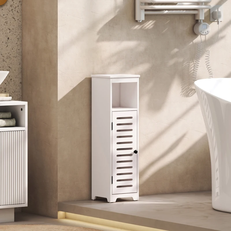 HOMCOM Meuble salle de bain, armoire salle de bain 4 niveaux  porte persienne, étagère ouvert, 22x20x75cm, blanc