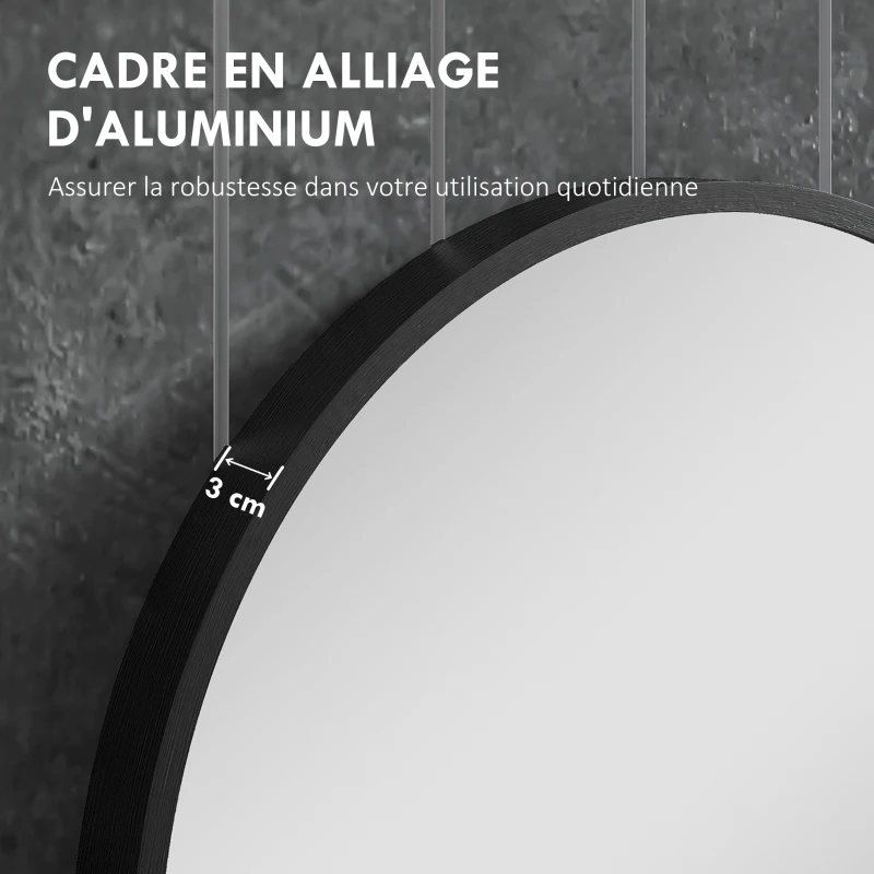HOMCOM Miroir ovale mural cadre en aluminium style minimaliste montage vertical ou horizontal avec 3 crochets 60 x 90 cm noir