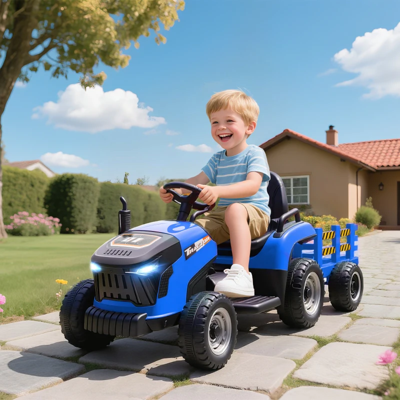 AIYAPLAY Elektrischer Kindertraktor, Aufsitz-Traktor mit Fernbedienung, Soft-Start, für Kinder im Alter von 3-8 Jahren, Blau(m-2)