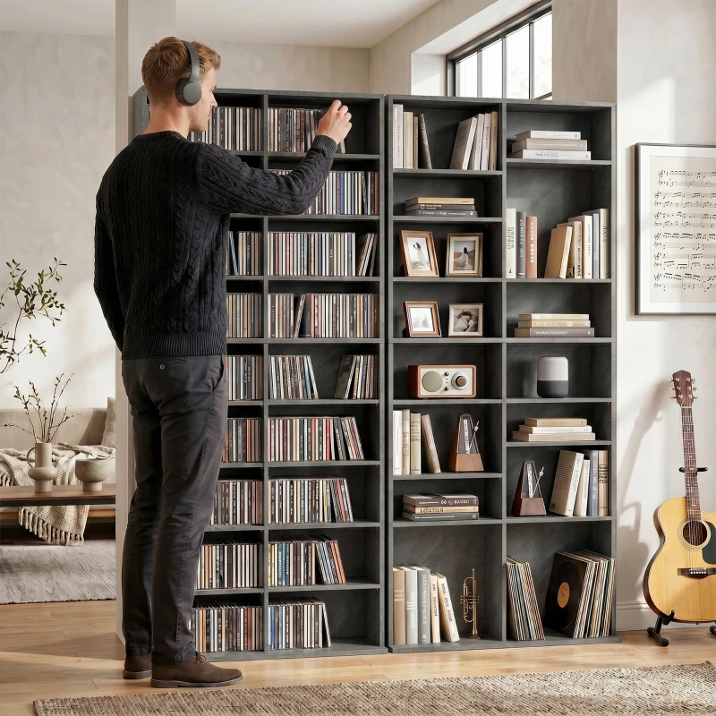 HOMCOM Rangements pour CD et DVD 18 compartiments capacité max. 640 CD/360 DVD 430 Blu-ray 78,5 x 24 x 175 cm gris clair