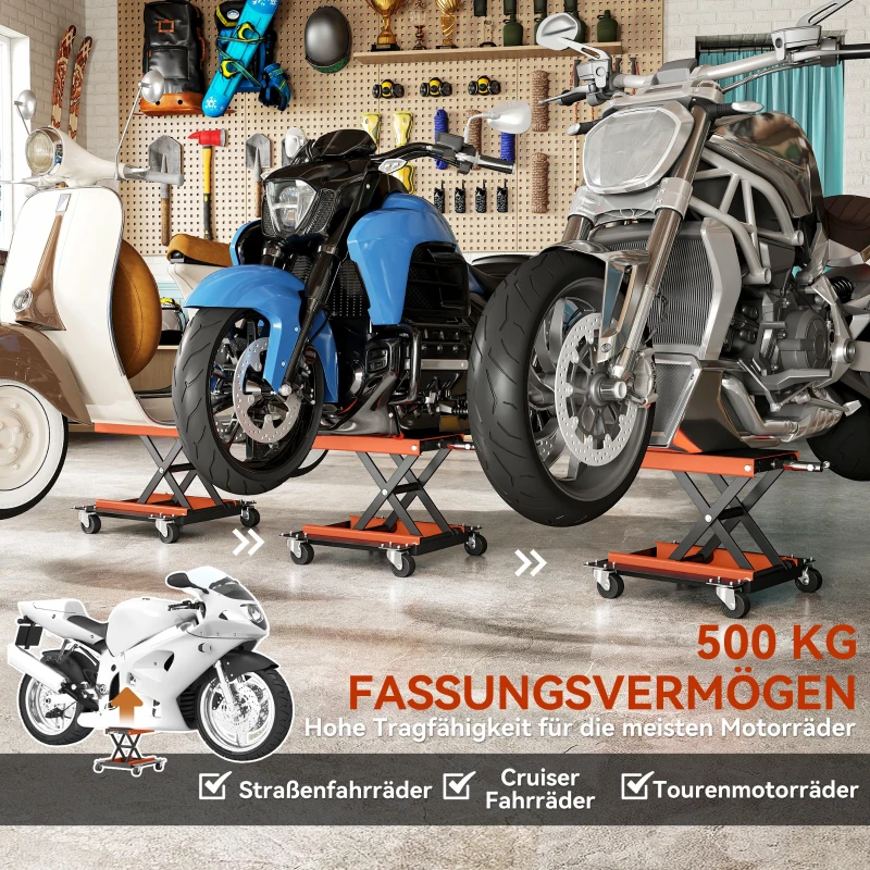 HOMCOM Motorfietslift 500 kg Capaciteit 135-390 mm Verstelbare Hoogte Staal Oranje(m-5)