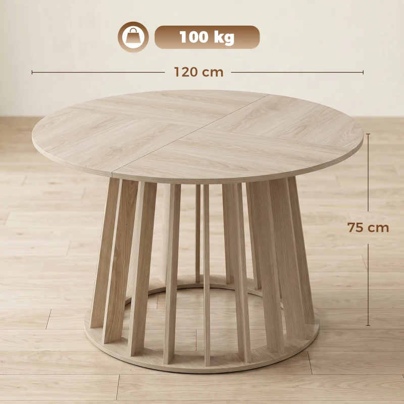 HOMCOM Table à Manger Ronde pour 4 à 6 Personnes, Ø 120 x 75 cm, Table de Cuisine avec Piétement à Lattes Robuste, Bois Naturel