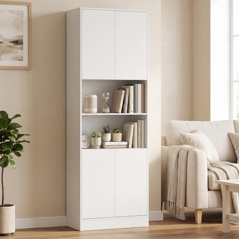 HOMCOM Dulap Cămară de Bucătărie 170cm, cu Raft Reglabil, Alb