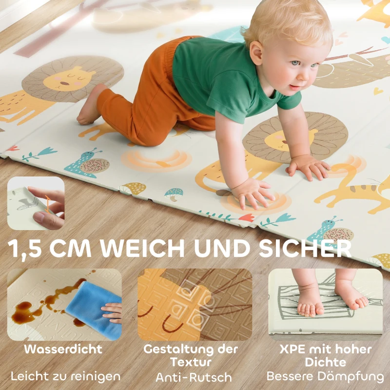 AIYAPLAY Spielmatte Baby 196 x 176 x 1,5 cm faltbar Doppelseitige Krabbelmatte Mehrfarbig