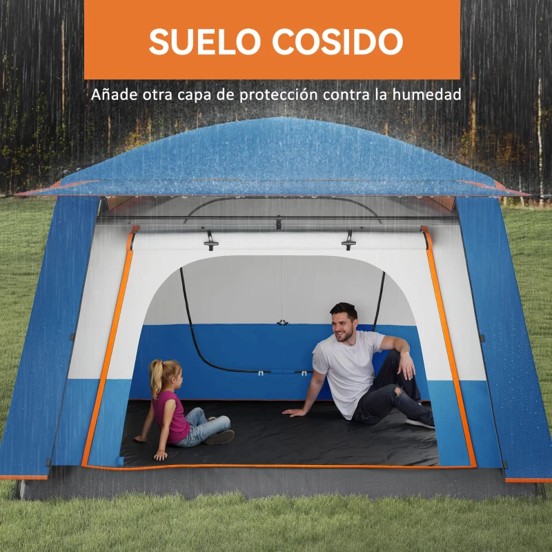 Outsunny Tienda de Campaña Familiar 4 Personas con 2 Habitaciones Zona de Estar y Protección Impermeable 430x305 cm Gris y Azul