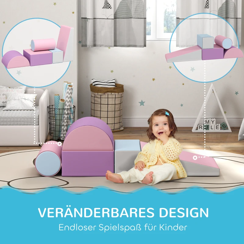 HOMCOM Zachte bouwstenen set voor kinderen van 1-3 jaar, 5 stuks, van schuim, meerkleurig, kunstleer(m-5)