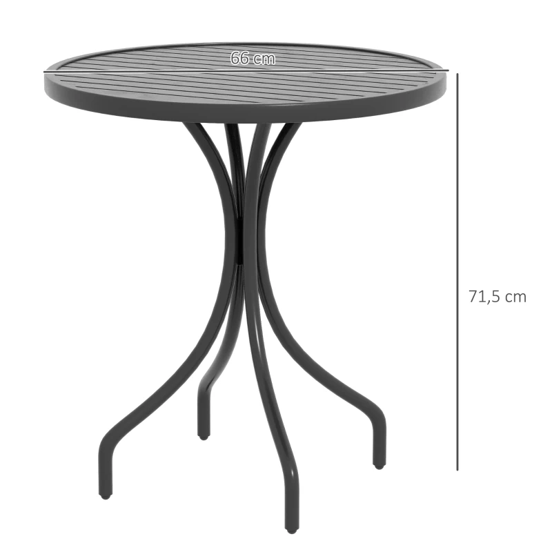 Outsunny Tavolo da Giardino Rotondo con Piano a Doghe in Acciaio, Ø66x71.5cm, Nero