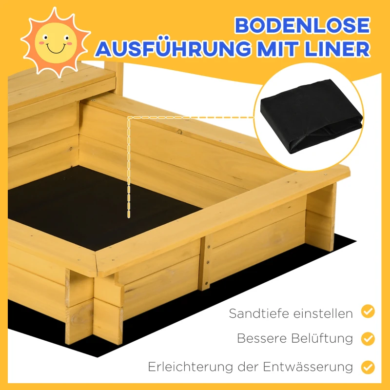 Outsunny Zandbak met Speelhuis en Dak, 133 x 129 x 137,5 cm, Natuur + Blauw