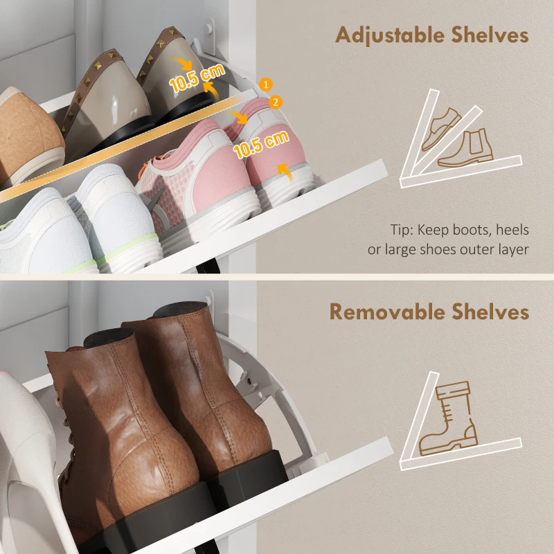 HOMCOM Shoe Cabinet with 3 Flip Drawers, Farmhouse Narrow Shoe Storage Cabinet with Adjustable Shelves, White