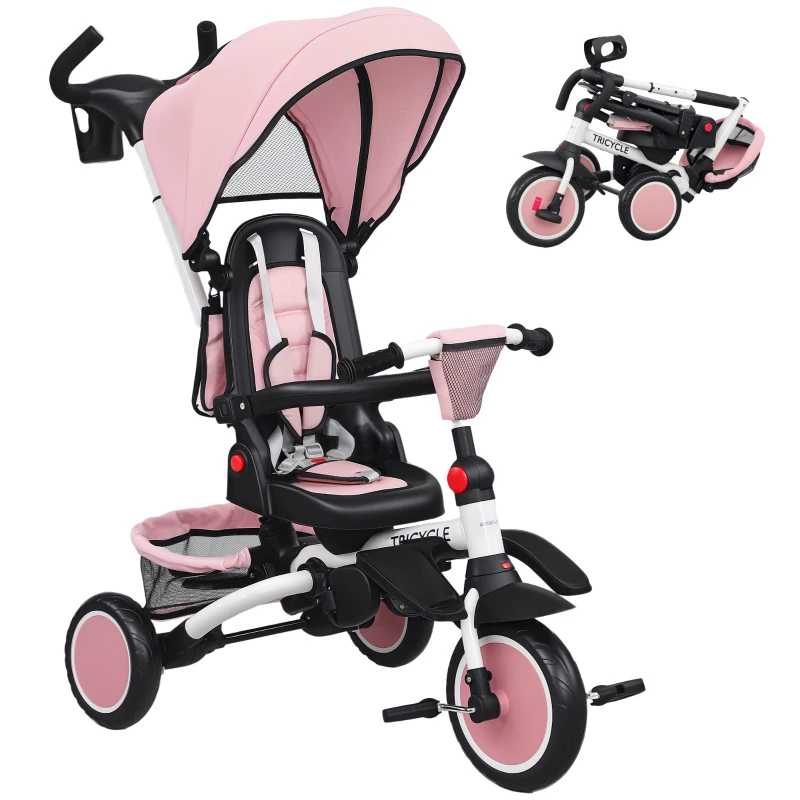 AIYAPLAY Kinderdreirad, 6-in-1 Buggy voor peuters, met duwstang, verstelbare zitting, opvouwbaar ontwerp, veiligheidsnet(m-11)