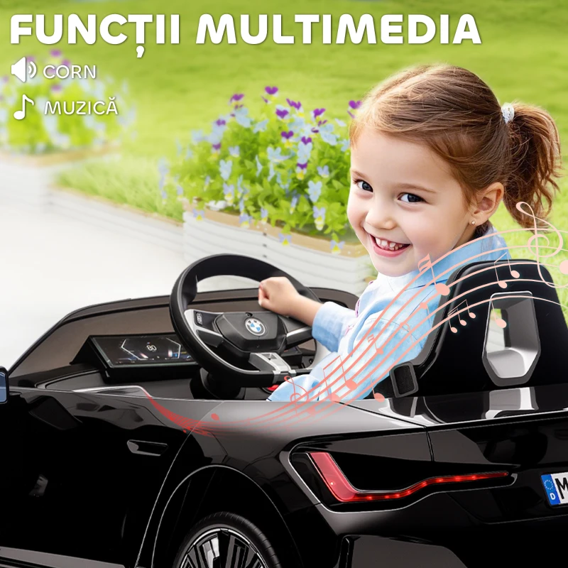 HOMCOM Mașină Electrică pentru Copii 3-6 Ani cu Licență BMW, cu Telecomandă, Claxon și Faruri, 115x67x45 cm, Neagră(m-7)