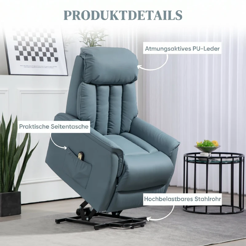 HOMCOM Fotoliu Relax Rabatabil Electric cu Funcție Alzător, Telecomandă și Suport pentru Picioare, 80x94x104cm, Albastru
