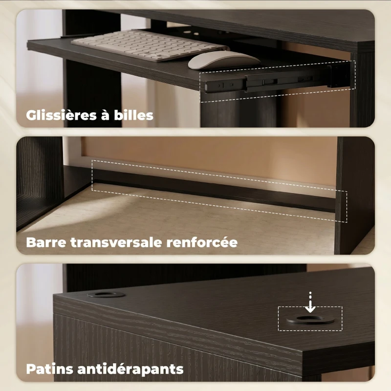 HOMCOM Bureau d'Angle, 120 x 100 x 76 cm, Bureau Informatique en L avec Plateau de Clavier, 4 Compartiments Ouverts, Noir