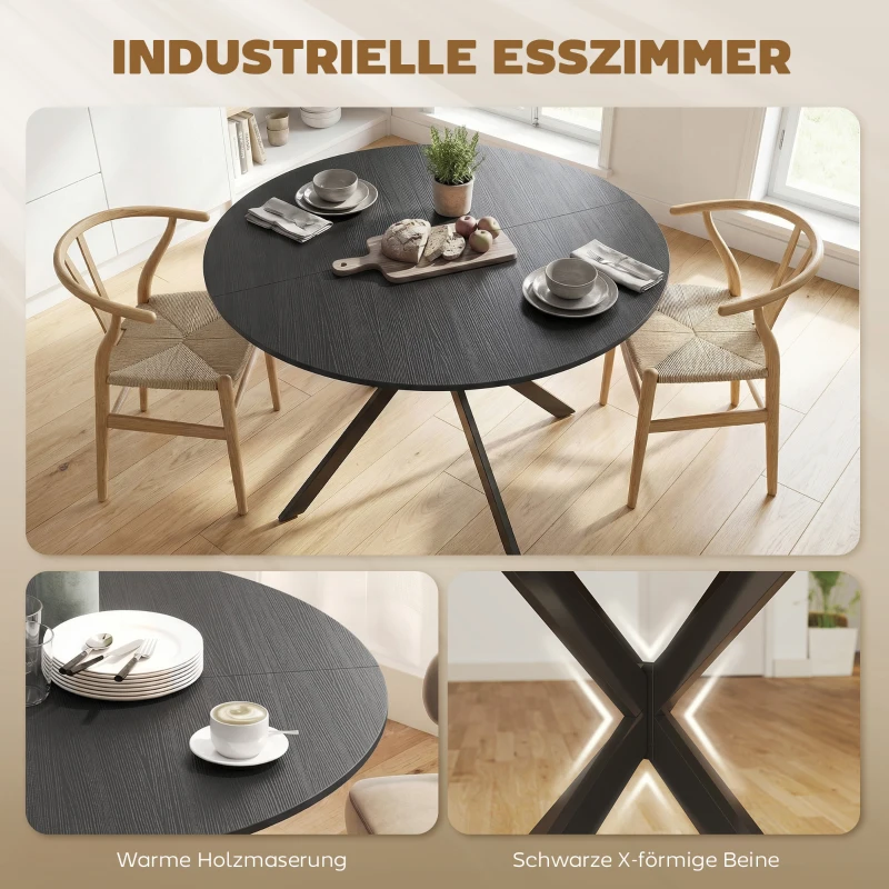 HOMCOM Ronde eettafel voor 4 personen, keukentafel in industriële stijl met stalen poten, voor eetkamer, keuken, zwart
