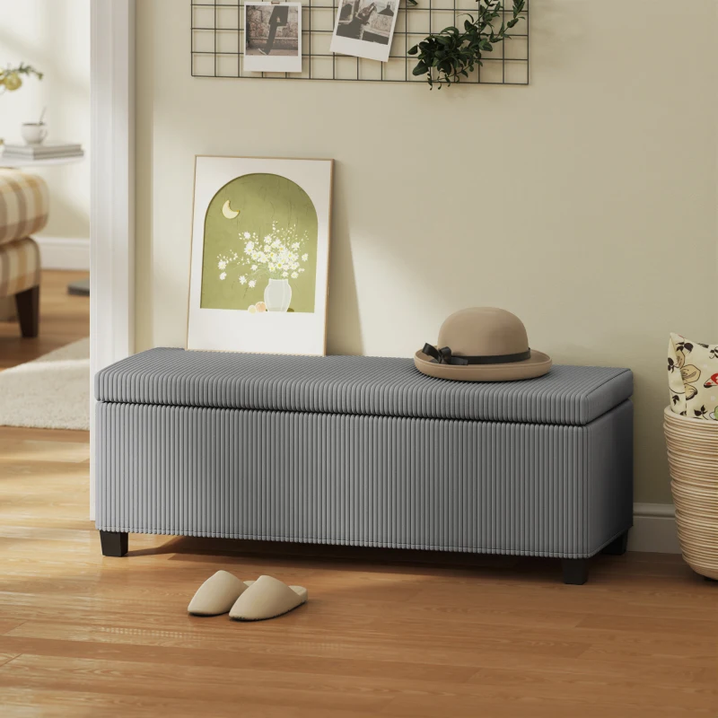 HOMCOM Sitzbank mit Stauraum, Polsterbank für Aufbewahrung, für Wohnzimmer, Schlafzimmer, Flur, Cordbezug, Grau