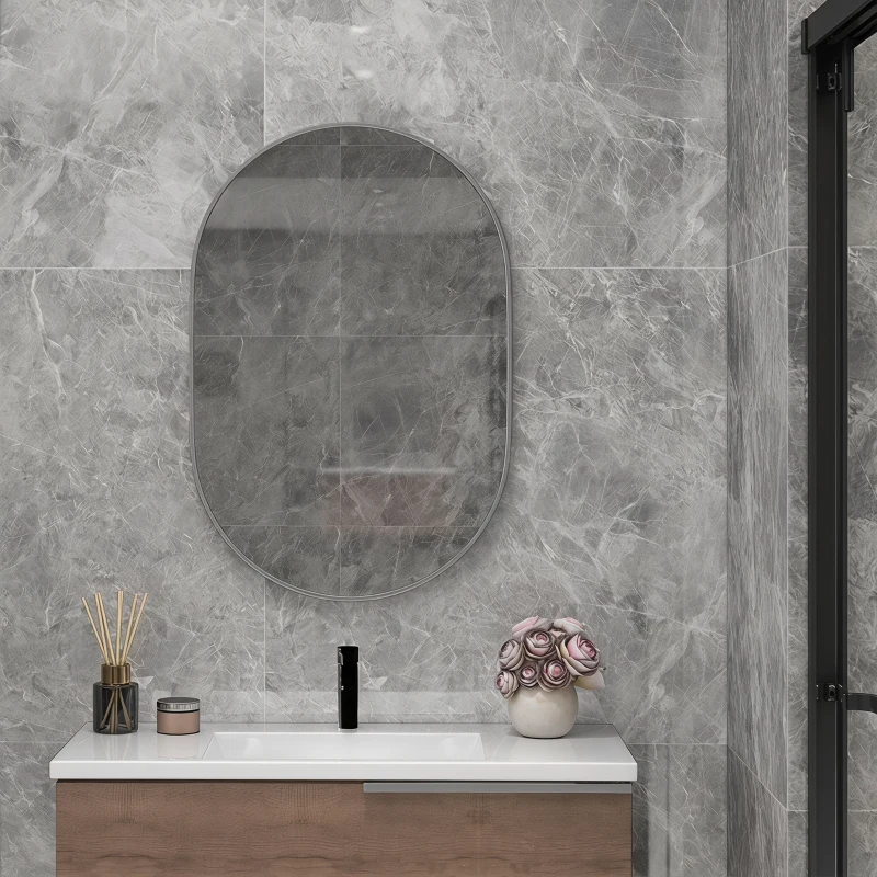 HOMCOM Espejo de Baño Ovalado 60x90 cm Espejo Decorativo de Pared con Marco de Aluminio para Salón Horizontal o Vertical Plata