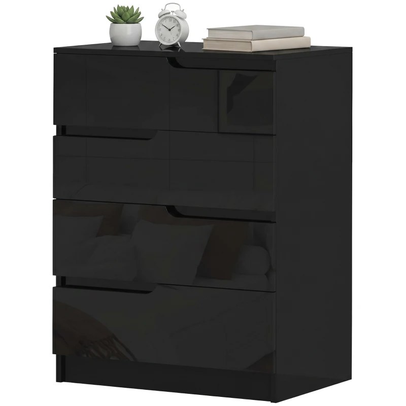 HOMCOM Cassettiera 4 Cassetti Moderna e Minimal in Legno, 60x40x85 cm, Nero Lucido