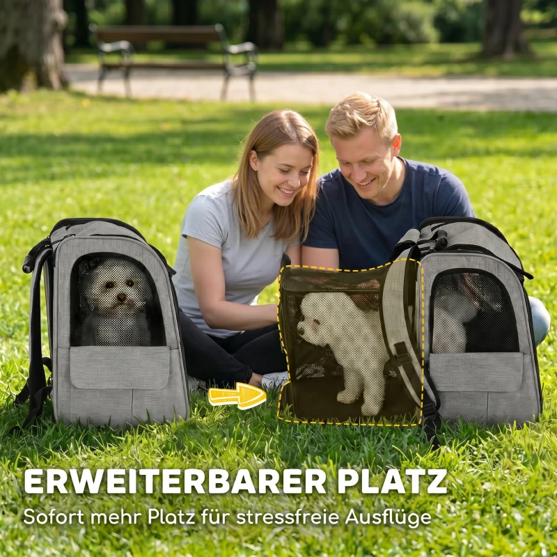 PawHut Hundebox erweiterbar Transportbox Hund mit 5 Taschen reflektierendem Streifen für Hunde bis 10 kg 33,5x28x42cm Hellgrau