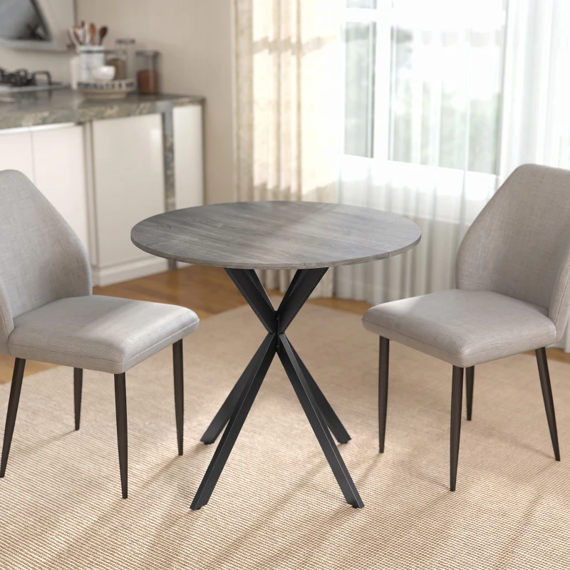 HOMCOM Table à Manger Ronde pour 2 Personnes avec Plateau Aspect Bois et Piètement Croisé en Acier, Gris