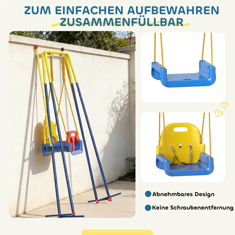 AIYAPLAY Babyschaukel 3 in 1 Kinderschaukel verstellbar Schaukelsitz mit Rückenlehne, Anschnallgurt, 128 x 155 x 157 cm Blau