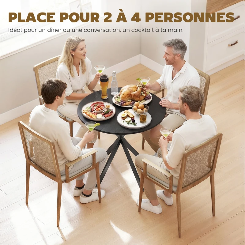 HOMCOM Table à Manger Ronde pour 2 Personnes avec Plateau Aspect Bois et Piètement Croisé en Acier, Noir