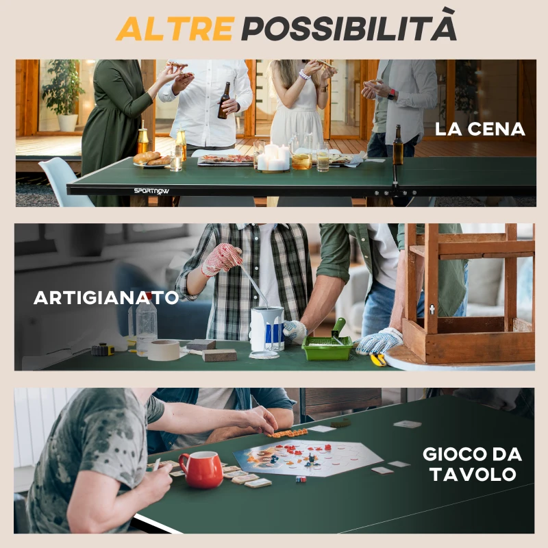 SPORTNOW Tavolo da Ping Pong Pieghevole con 8 Ruote, 2 Racchette, Palline e Rete, 274x152.5x72 cm