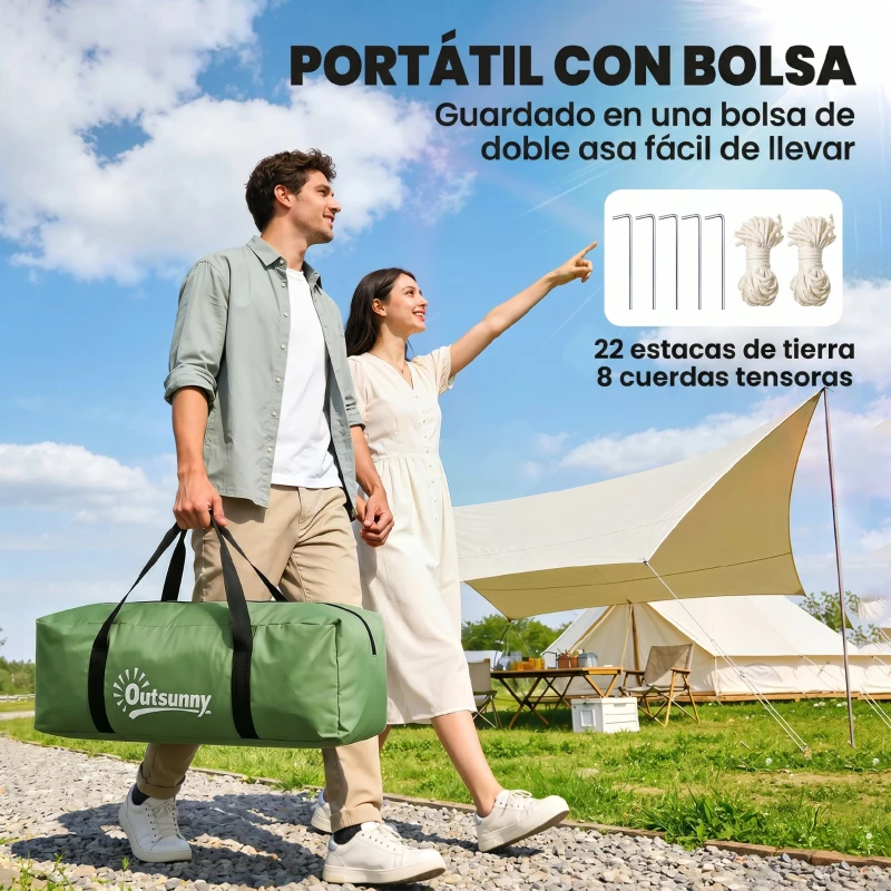 Outsunny Tienda de Campaña Familiar para 4 Personas con 2 Habitaciones y Bolsa de Transporte 430x240x170 cm Verde