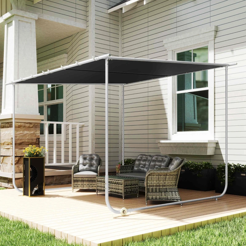 Outsunny Pergola Gazebo 3x3 m con Rotelle, Copertura Anti-UV e Telaio in Acciaio, Grigio