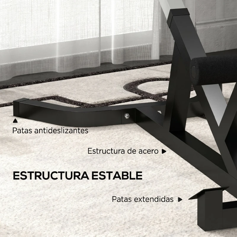 SPORTNOW Silla Romana con Altura Ajustable y Acolchado Grueso Acero y PU 126x70x67-84 cm Negra