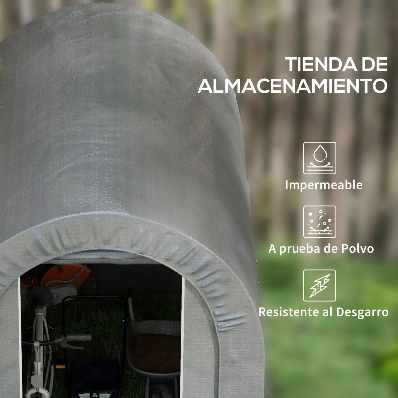 Outsunny Carpa de Jardín para Bicicletas con Marco de Acero Puerta con Cremallera Impermeable 2,4x1,6x1,9 m Gris Claro