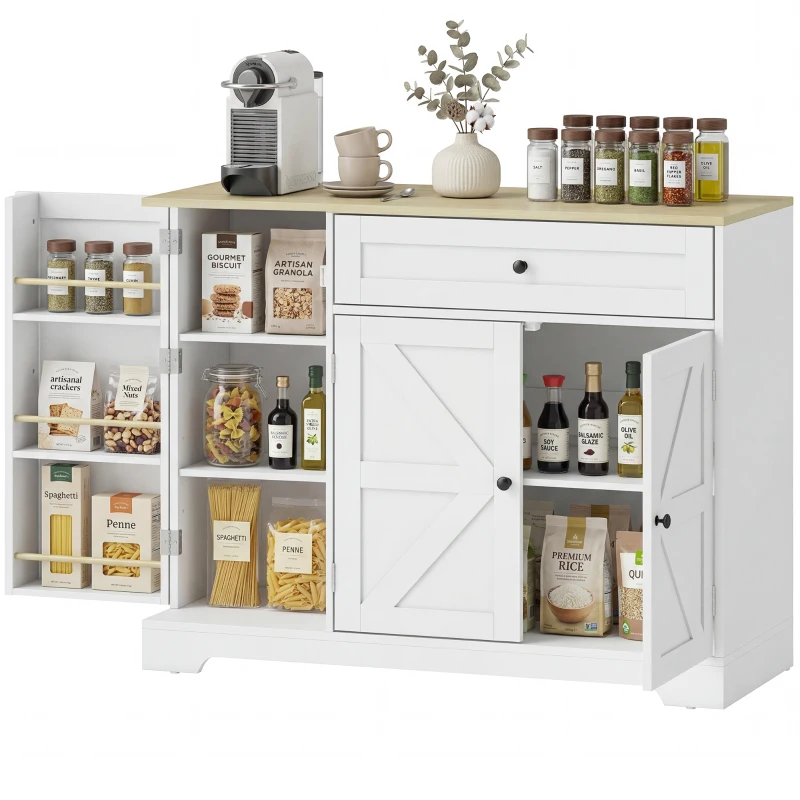 HOMCOM Sideboard, Landhausstil Küchenschrank mit Schiebetüren, 1 Schublade, 2 verstellbaren Einlegeböden, Türregalen
