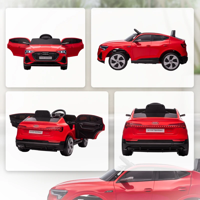 HOMCOM Voiture électrique enfants sous Licence Audi e-tron Sportback, véhicule électrique 12V Max. 5 Km/h avec télécommande 2,4G, phares LED, musique, klaxon, port USB, MP3, rouge