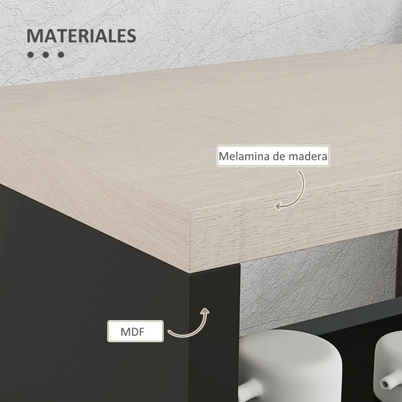 kleankin Carrito Auxiliar con Ruedas de 3 Niveles Carrito de Cocina Estrecho con 3 Estantes Tablero y Asa 48x15x80 cm Negro