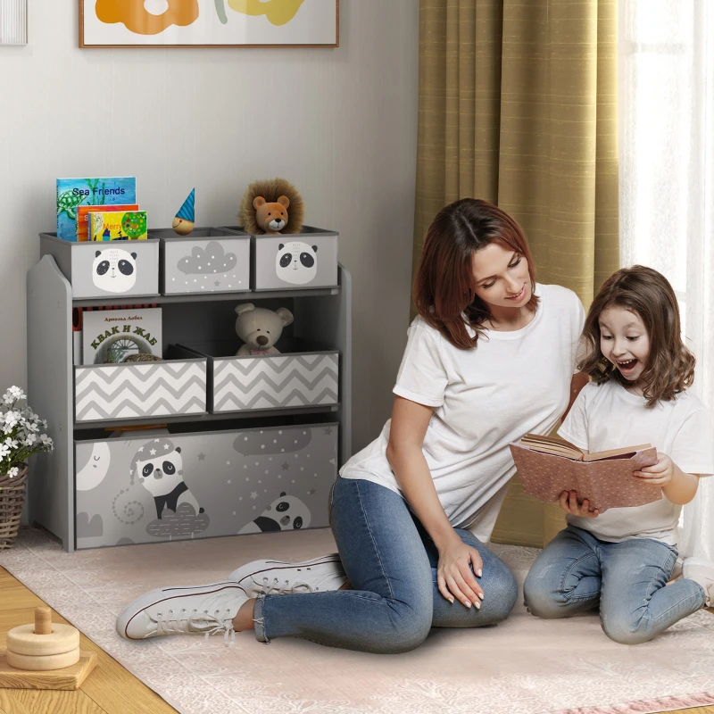 ZONEKIZ Meuble rangement enfant rangement jouet enfant 6 boîtes amovibles en tissu non tissé 63 x 30 x 66 cm gris