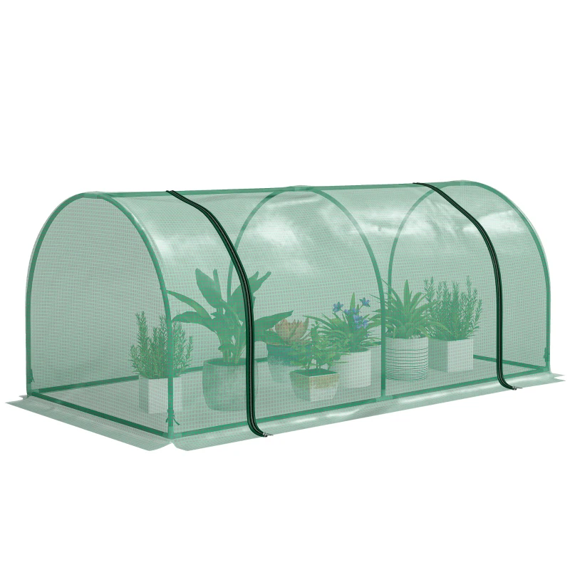 Outsunny Serra da giardino a Tunnel in Acciaio e con Copertura in PVC, 200x100x80 cm, Verde