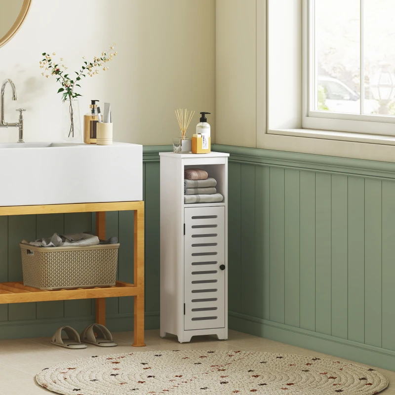 HOMCOM Meuble salle de bain, armoire salle de bain 4 niveaux  porte persienne, étagère ouvert, 22x20x75cm, blanc