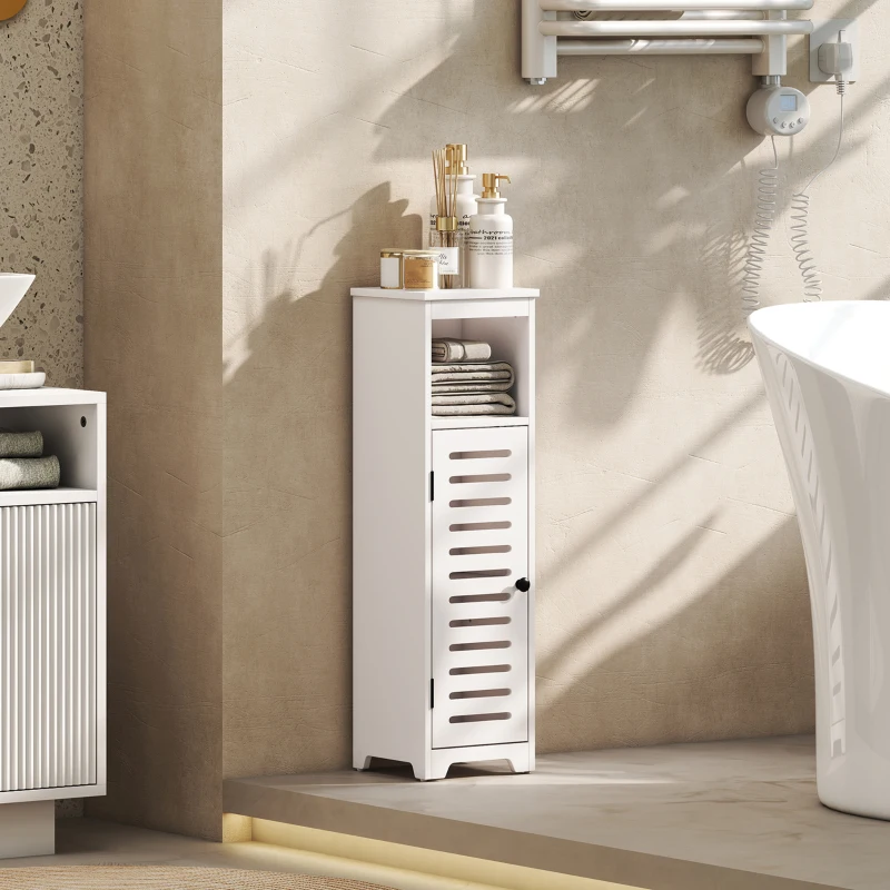 HOMCOM Meuble salle de bain, armoire salle de bain 4 niveaux  porte persienne, étagère ouvert, 22x20x75cm, blanc