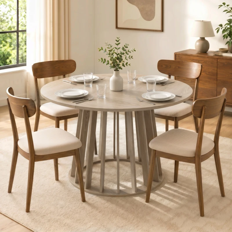 HOMCOM Table à Manger Ronde pour 4 à 6 Personnes, Ø 120 x 75 cm, Table de Cuisine avec Piétement à Lattes Robuste, Bois Naturel