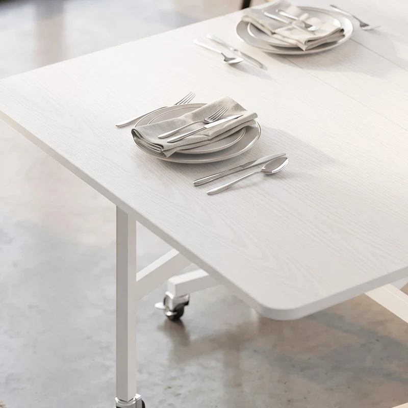 HOMCOM Table à Manger Pliante sur Roulettes pour 4-6 Personnes 120 cm, Roues avec Freins, 2 Abattants, Style Industriel, Blanc