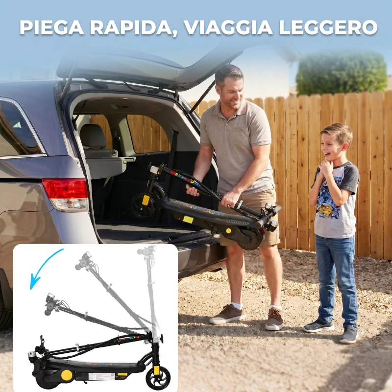 HOMCOM Monopattino elettrico 120 W pieghevole per bambini 7-14 anni 12 Km/h max. autonomia 10 Km max. nero