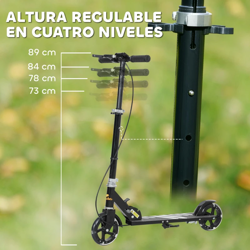 AIYAPLAY Patinete Plegable para Niños de 3-8 Años de 2 Ruedas con Luces Manillar de 4 Altura Ajustable Doble Frenos Negro