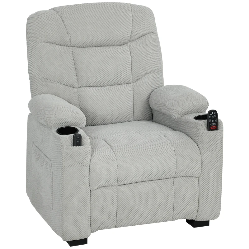 HOMCOM Electric Massage Recliner Armchair with Vibration, Heat, Whisper-Quiet Motor, Memory Function, Fleece Power Reclining Chair with Spring Pack, USB Port, Footrest, Side Pocket, Grey