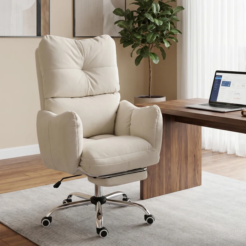 HOMCOM Bürostuhl mit Fußstütze, Ergonomischer Drehstuhl mit Wippfunktion, Verstellbarer Hohe Rückenlehne, Schneeflanellstoff