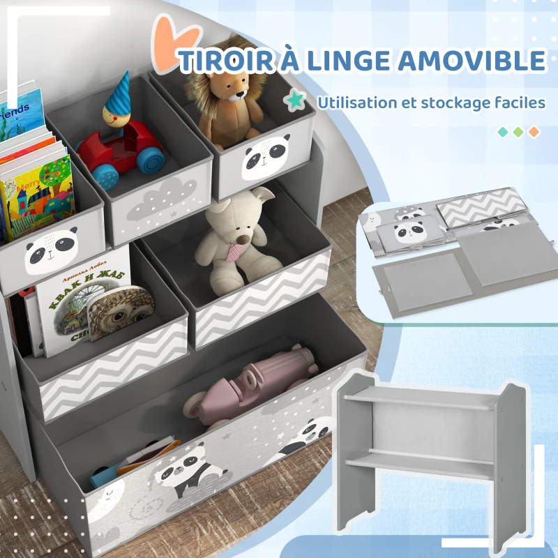 ZONEKIZ Meuble rangement enfant rangement jouet enfant 6 boîtes amovibles en tissu non tissé 63 x 30 x 66 cm gris