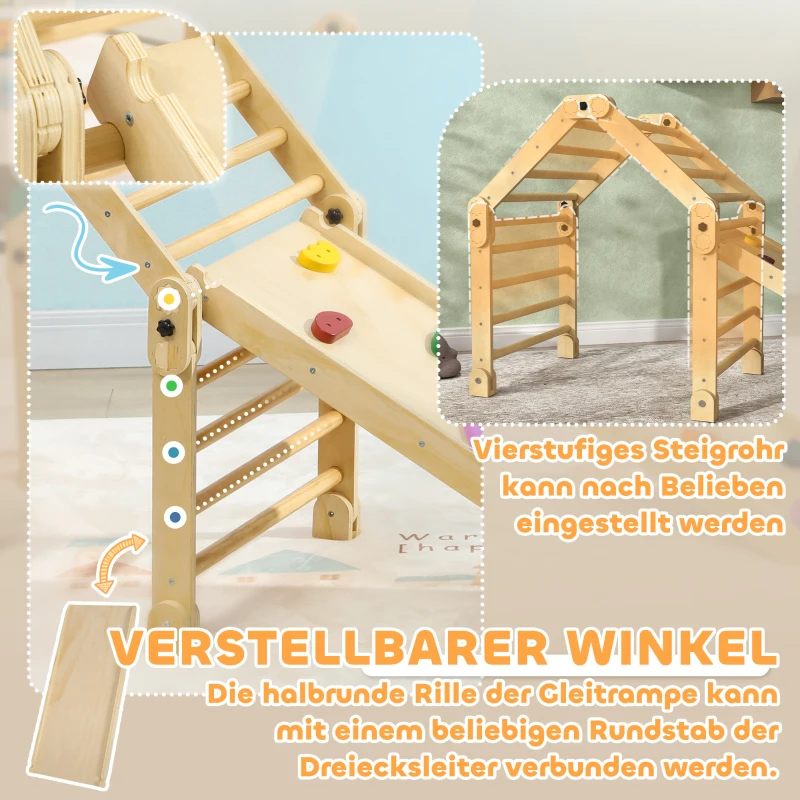 AIYAPLAY 3-in-1 Klimrek, opvouwbaar, Ladder & Glijbaan/Klimmuur, Hout, voor Kinderen van 1,5-4 Jaar(m-7)