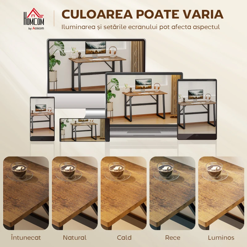 HOMCOM Birou pentru Cameră Stil Industrial cu Colțuri Rotunjite, din Lemn și Oțel, 120x60x76 cm, Negru și Maro